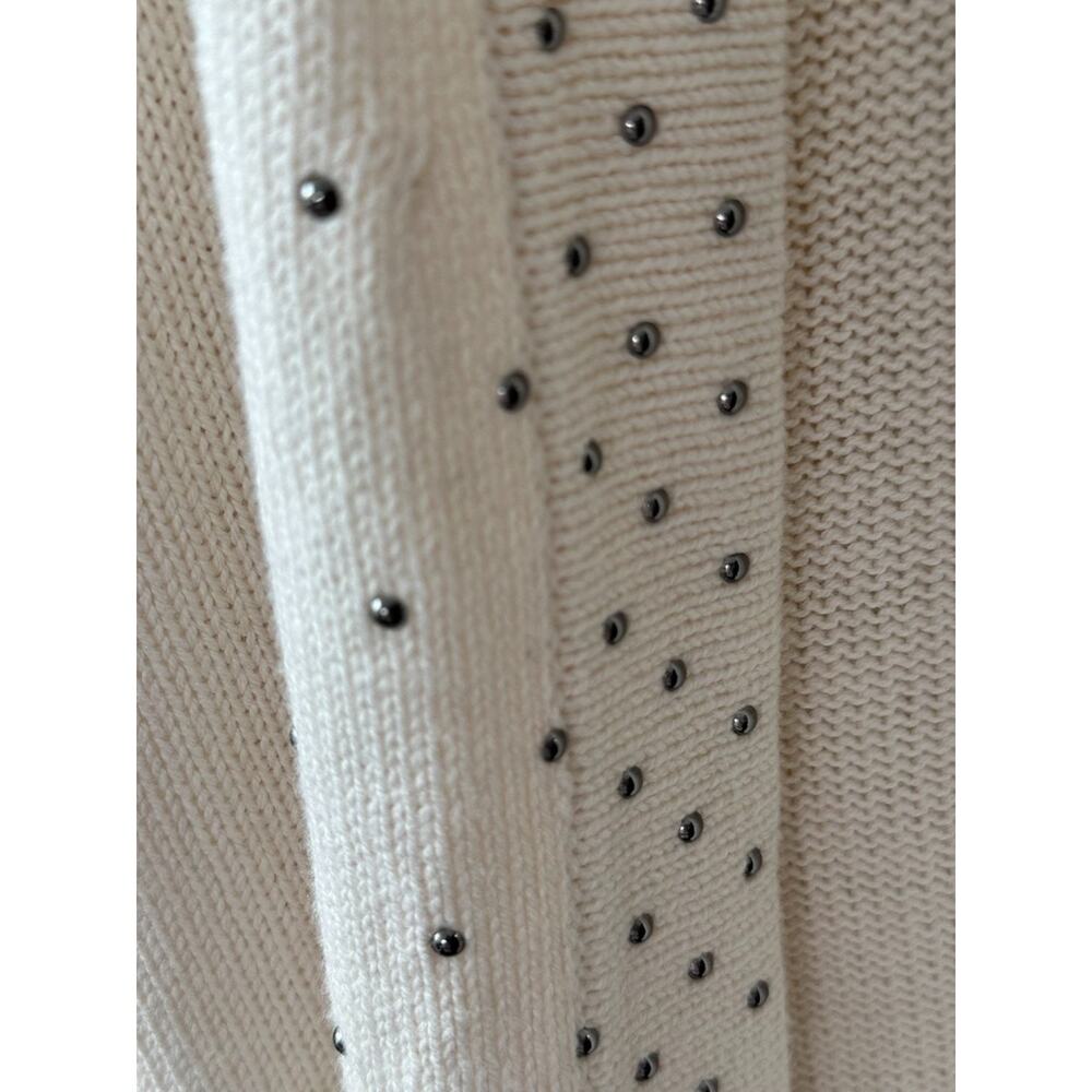 Ann Taylor Ivory w/ Silver Studs Long Sleeve Open Sweater Women's Size Large - Picture 4 of 7